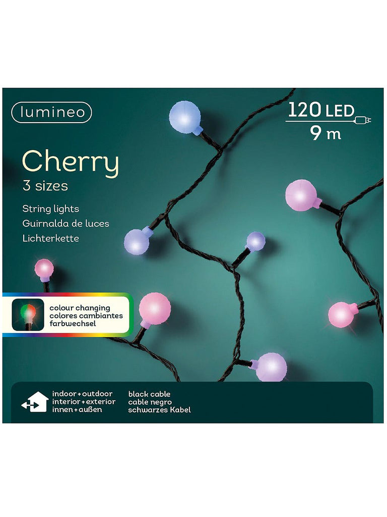 120 Cherry String Lights with 3 Size Cherries - Colour Changing