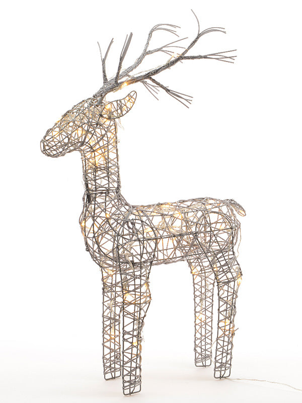 104cm Grey Wicker Reindeer with 72 Warm White LEDs