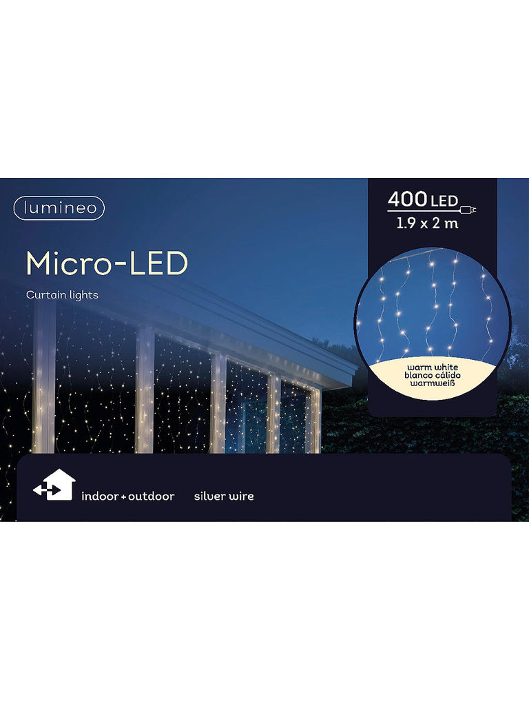 400 Micro LED Curtain Lights - Silver/Warm White