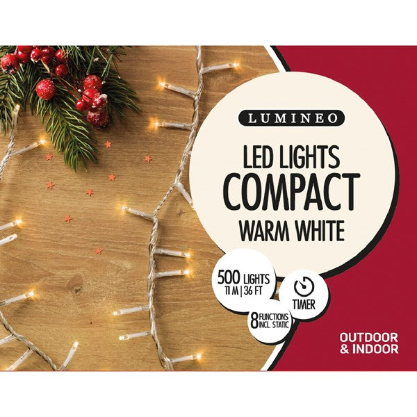 500 LED Compact Twinkle Lights - Warm White with Clear Cable