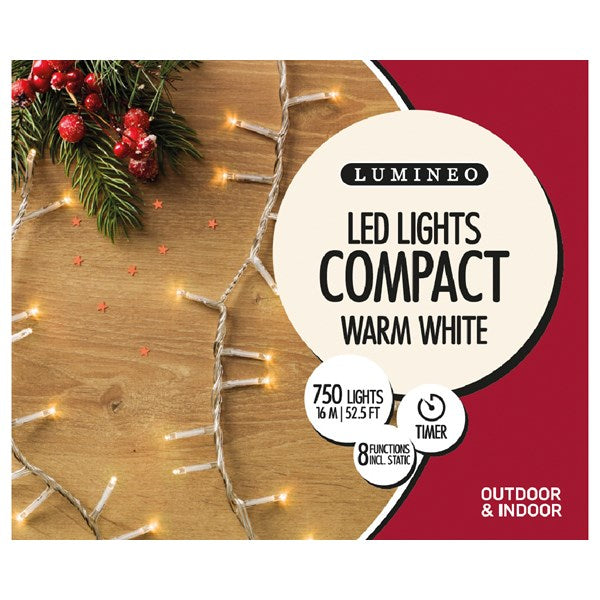 750 LED Compact Twinkle Lights - Warm White with Clear Cable
