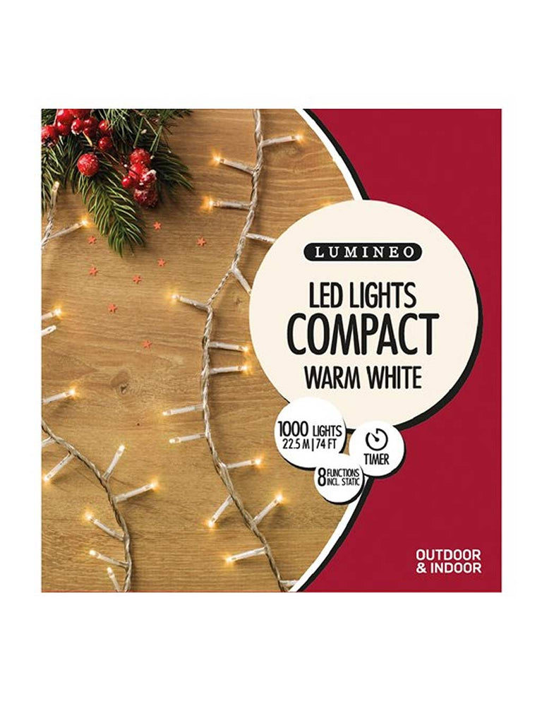 1000 LED Compact Twinkle Christmas Lights - Warm White with Clear Cable