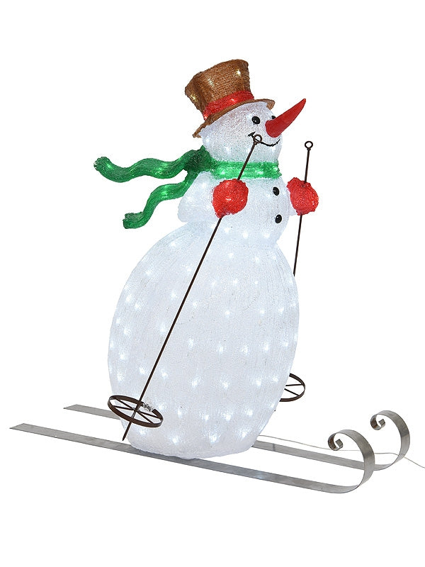 85cm LED Acrylic Skiing Snowman With Hat And Scarf - White