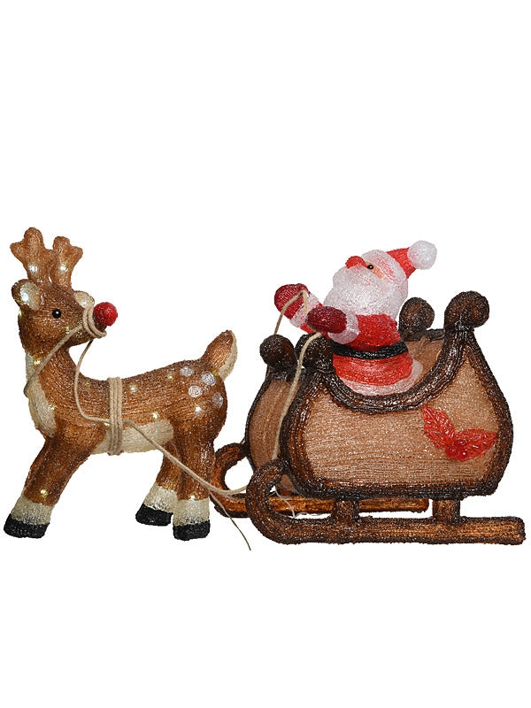 47cm Acrylic Santa, Reindeer and sleigh