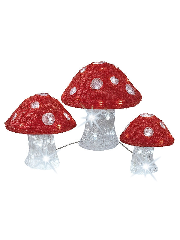 Set Of 3 LED Acrylic Mushroom - Red And White