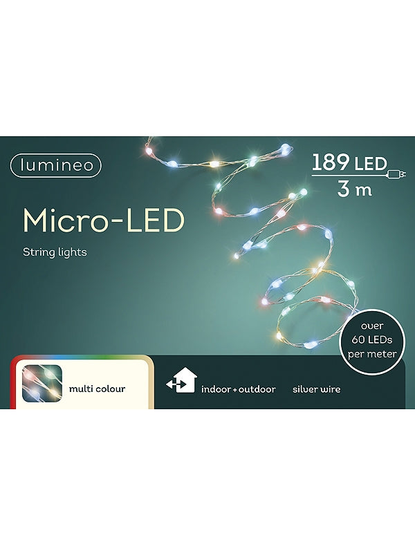 189 Micro LED Extra Bright String Light - Multi-coloured with Silver Cable