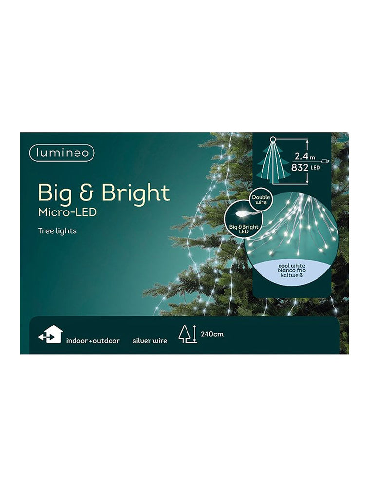 2.4M (8ft) 832 Micro Big Bulb LED Bunch -White/Silver