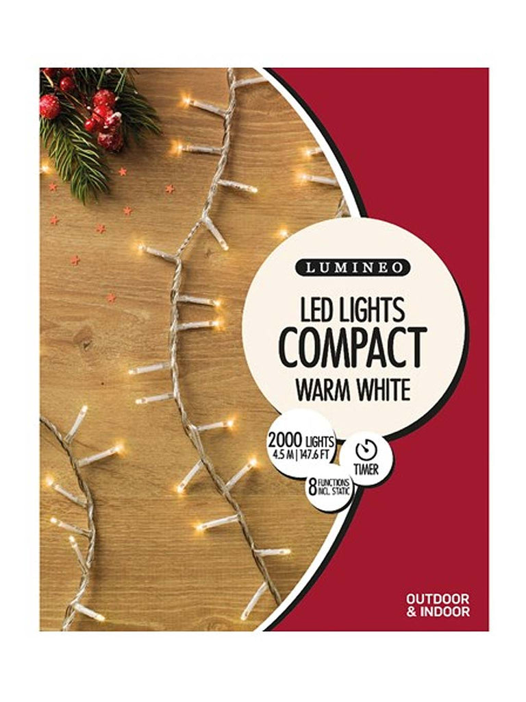 2000 LED Compact Twinkle Christmas Lights - Warm White with Clear Cable