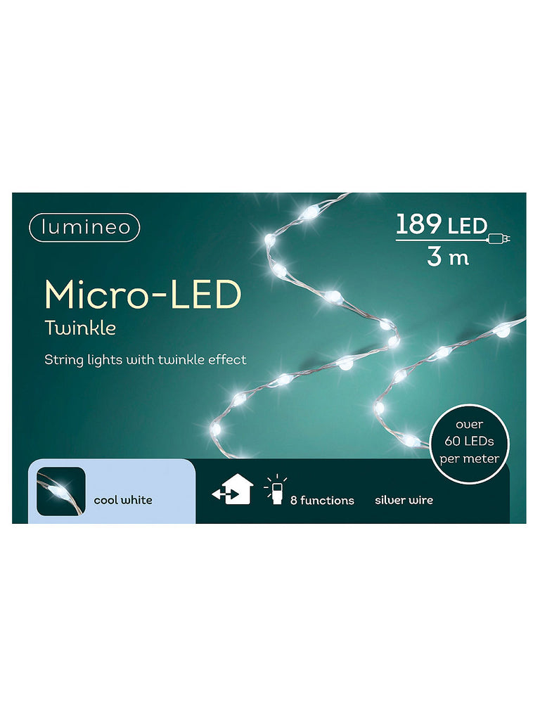189 Micro LED Multi-function Twinkle Extra Dense String Lights - White