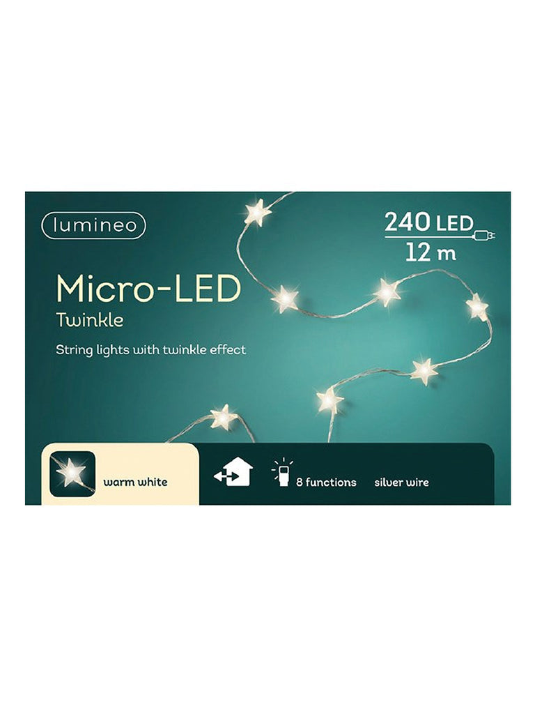 240 Micro LED Twinkle Star String Light with Silver Cable - Warm White