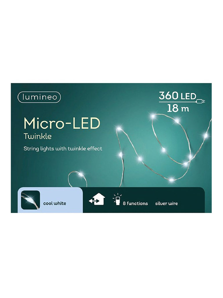 360 Micro LED Twinkle String Light with Silver  Cable - White