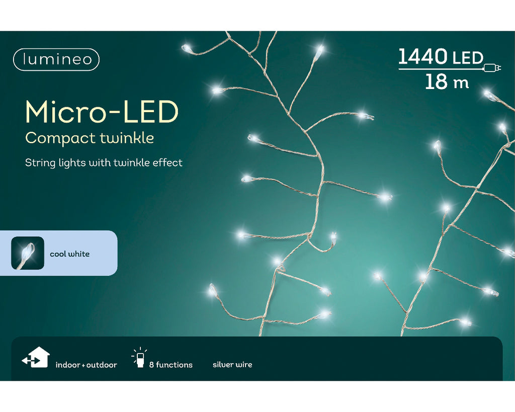 1440 Micro LED Multi-function Twinkle Compact String Lights - White