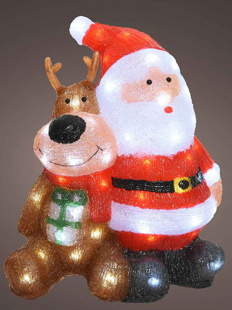 40cm LED Acrylic Santa & Reindeer with 60 White LEDs