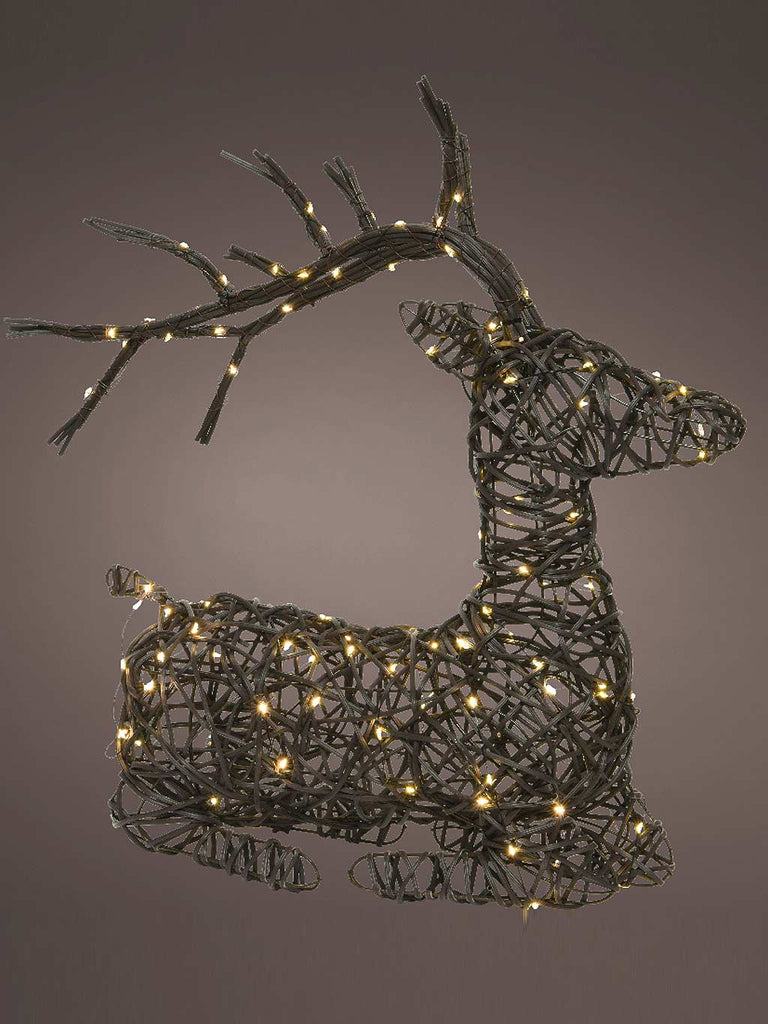 54cm Micro LED Wicker Laying Reindeer with 130 Warm White Lights