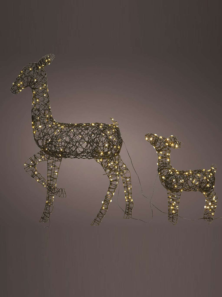 88cm Micro LED Wicker Reindeer with Baby & 360 Warm White Lights