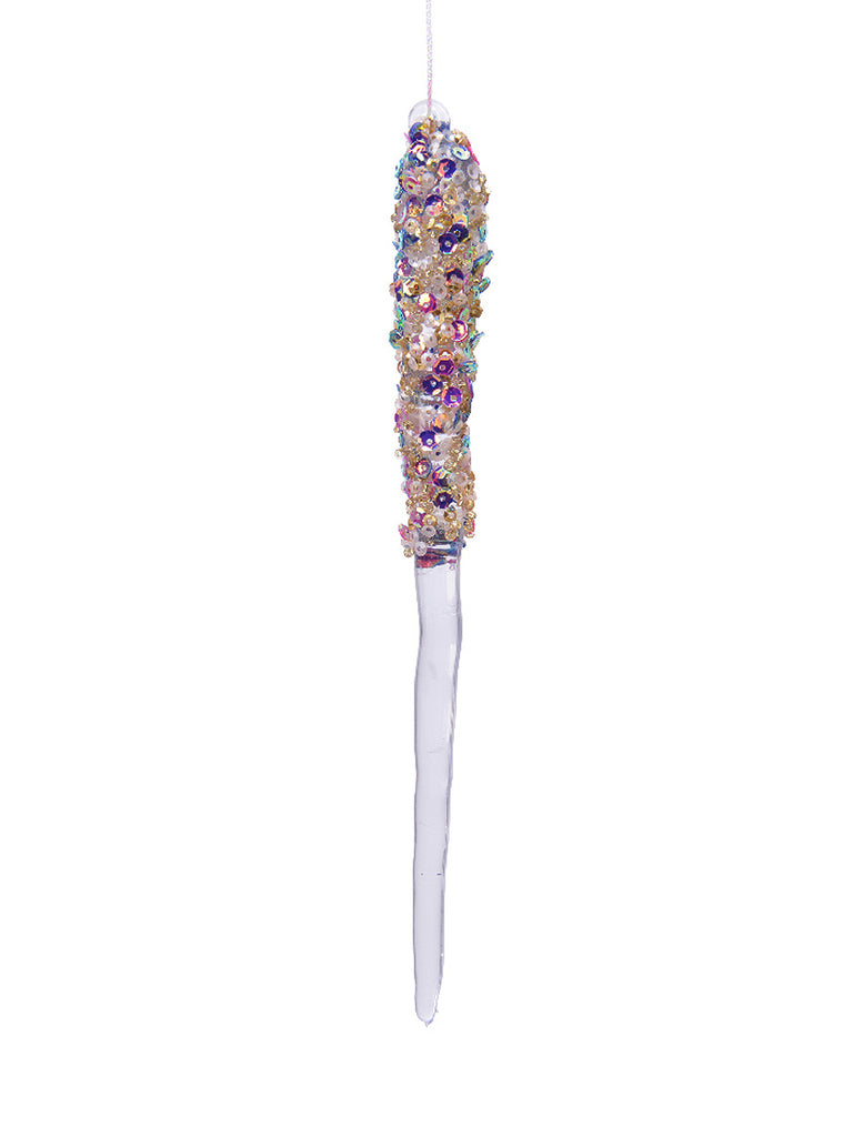 19cm Icicle with Pink Glitter Frosted Finish
