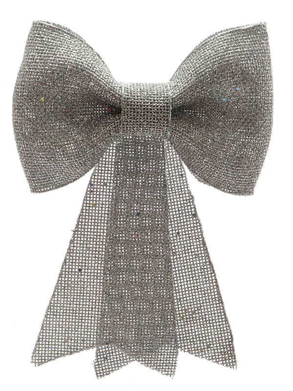 40cm Glitter Bow With Hanger - Silver