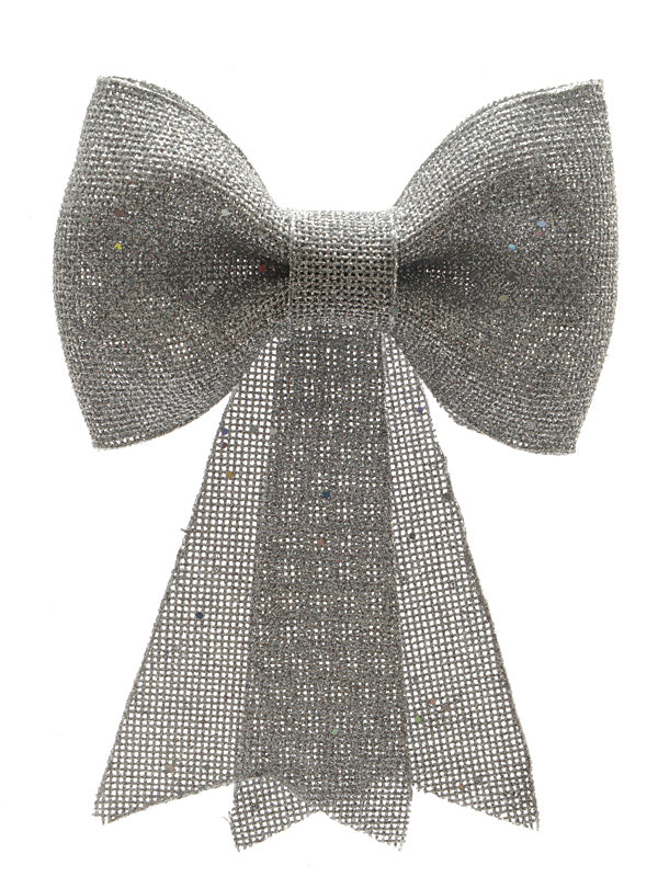 30cm Glitter Bow with Hanger - Silver