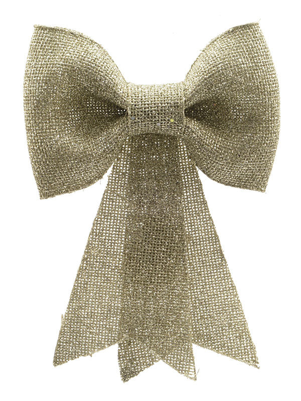 30cm Glitter Bow with Hanger - Light Gold