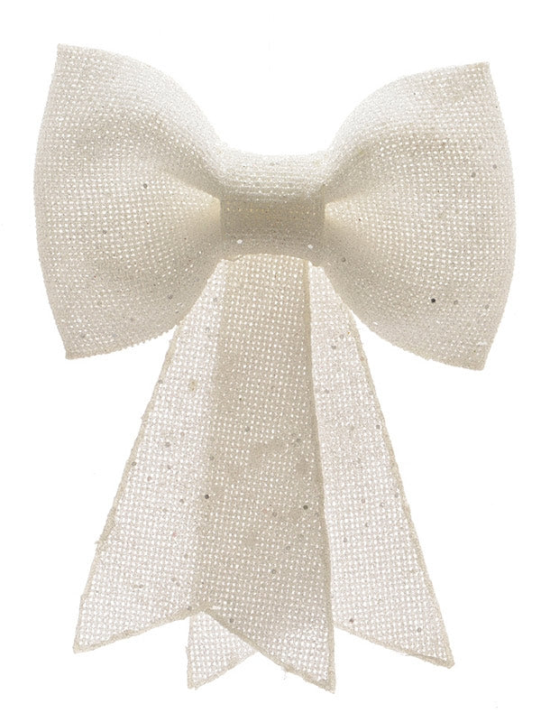40cm Glitter Bow with Hanger - White