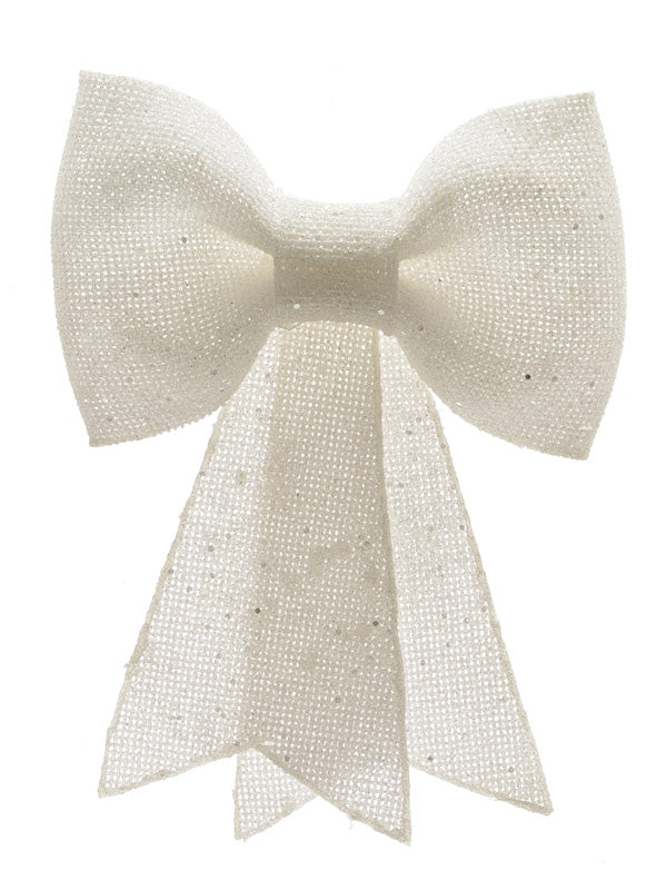 30cm Glitter Bow with Hanger - White