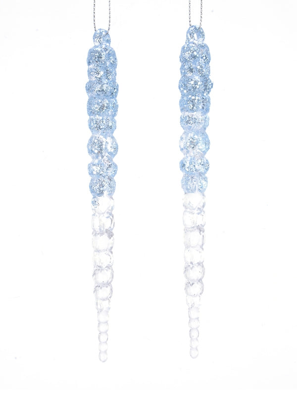 Set of 2 x 13cm Acrylic Icicle with Blue Glitter