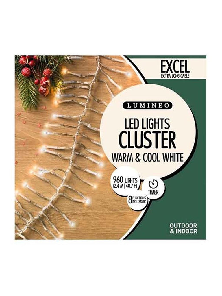 960 LED Twinkle Cluster Lights - Warm White/White Mix