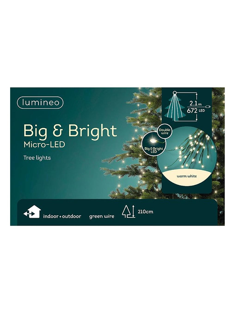 672 Micro Big Bulb LED Tree Lights with Green Cable - Warm White