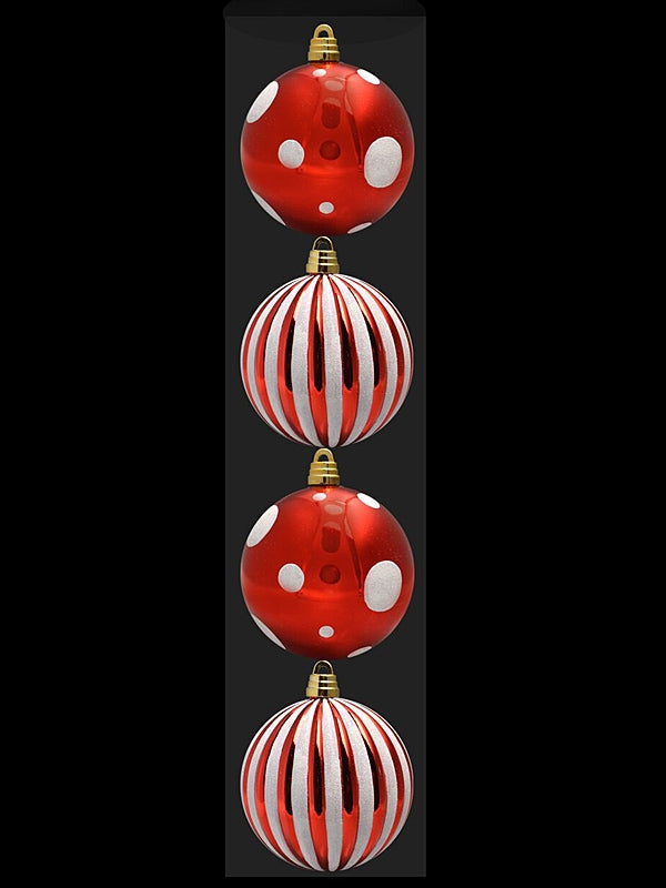 Pk 4 x 15cm Decorated Baubles - Red & White