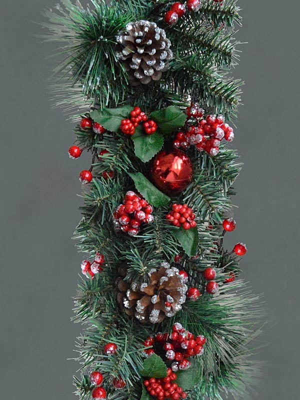 1.8M (6ft) Frosted Cone Berry & Bauble Garland