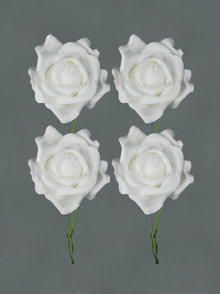 Pk 4 x 8cm Eva Roses Wired - White