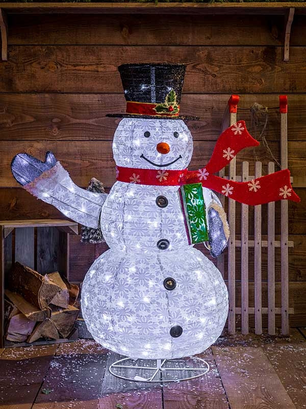 120cm Collapsible Snowman with Scarf - 120 LEDs