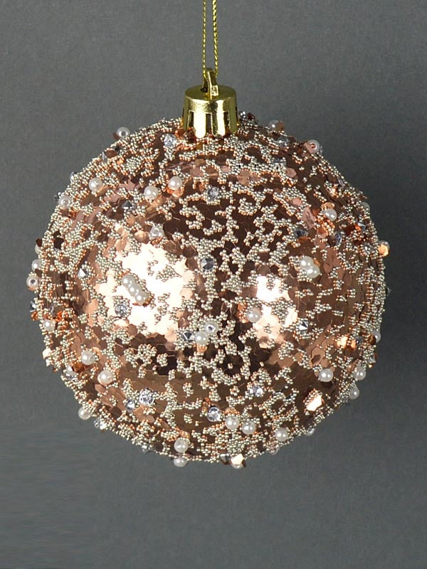 8cm Pearl Bead Bauble - Rose Gold