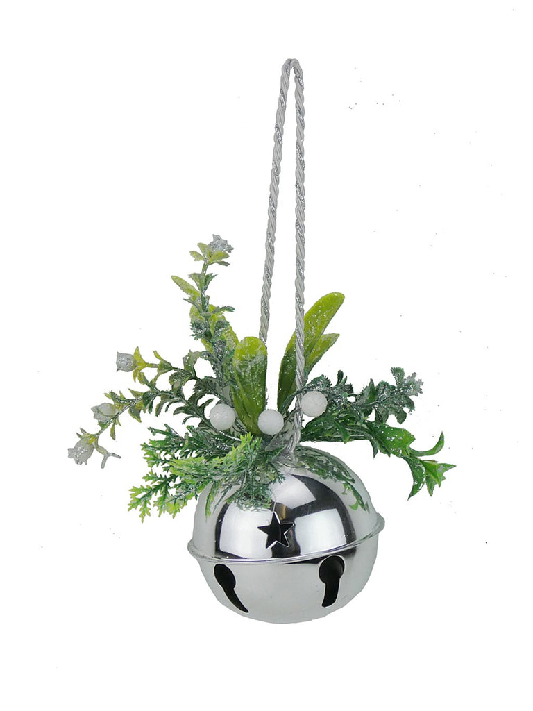 8cm Mistletoe Bell Hanger - Silver