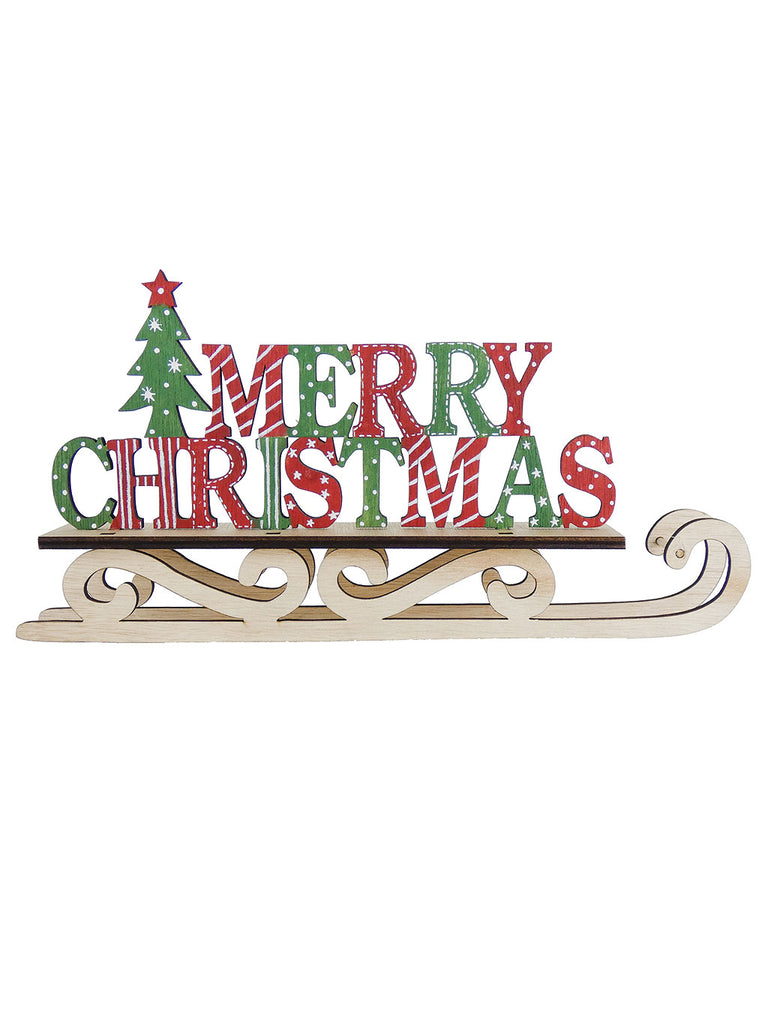30cm Rustic Merry Christmas Sleigh - Traditional