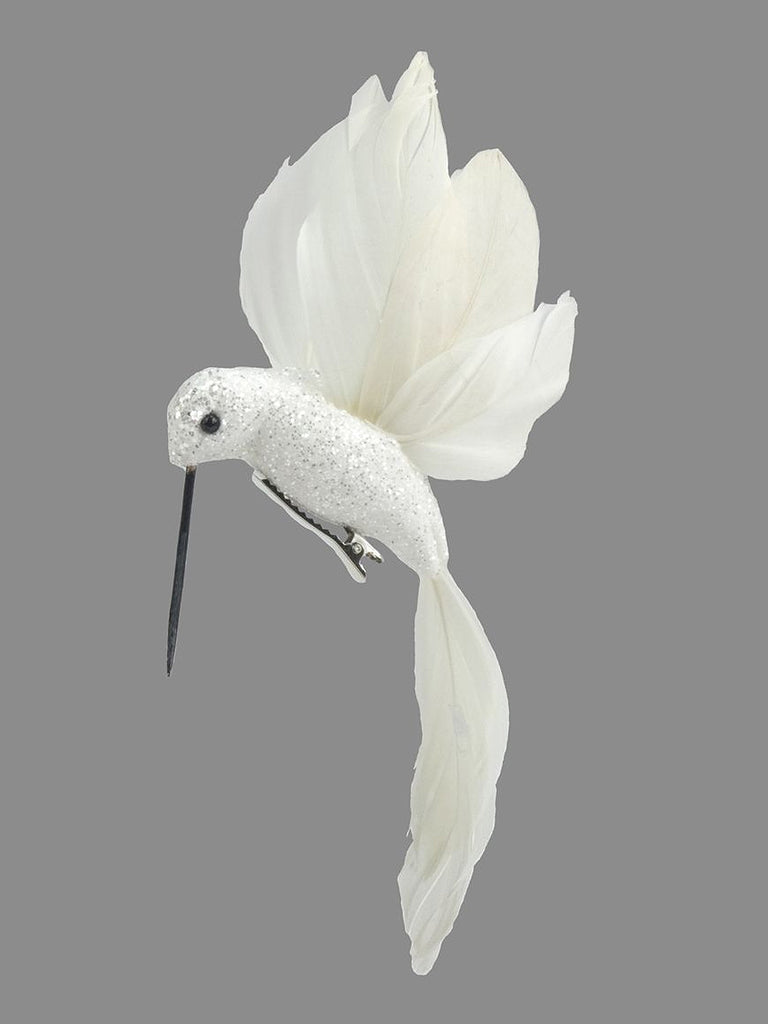 19cm Feather Hummingbird - White