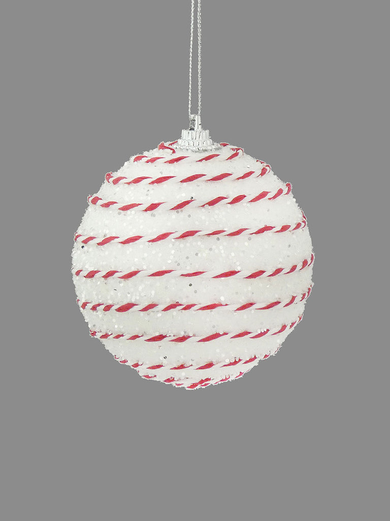 8cm Candy String Glitter Bauble - White