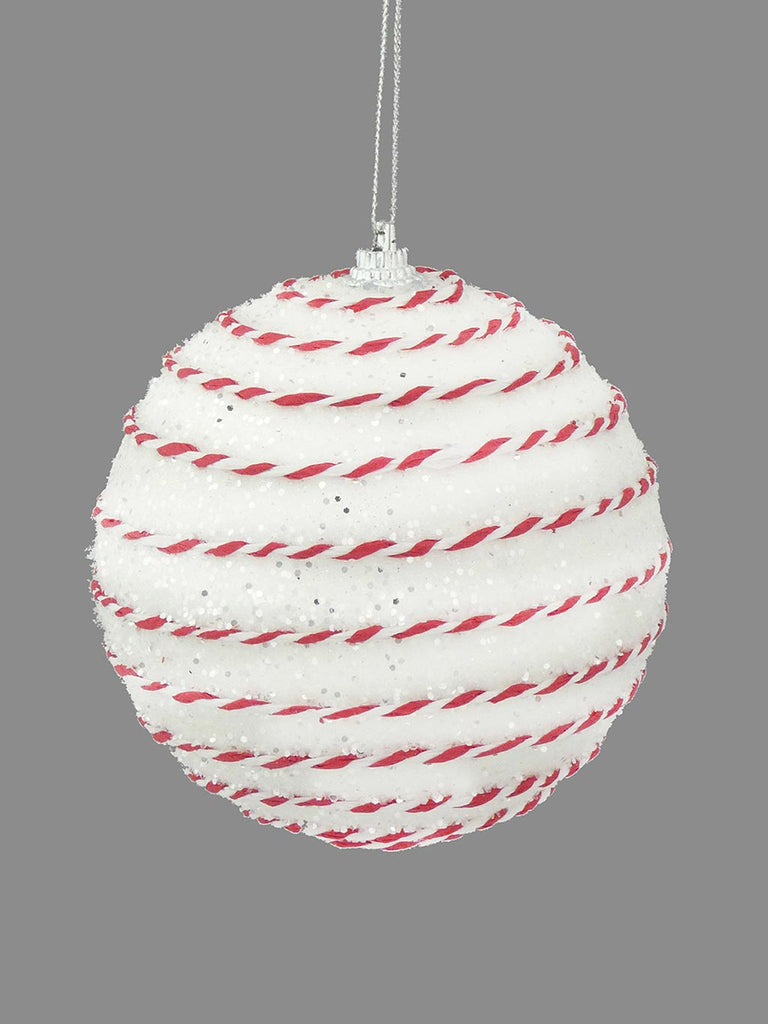 10cm Candy String Glitter Bauble - White