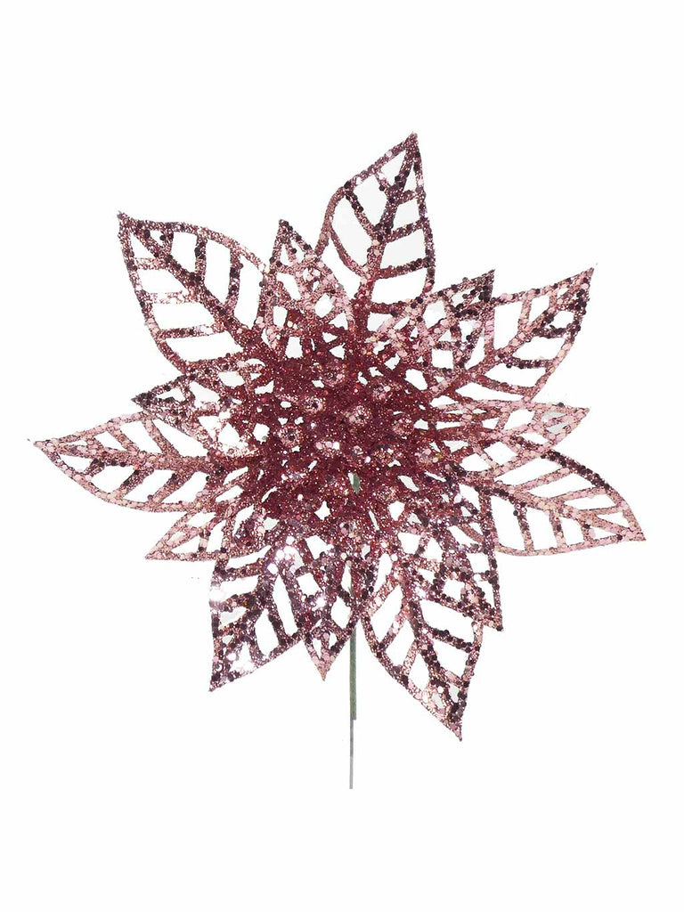 17cm Glitter Flower Pick - Pink