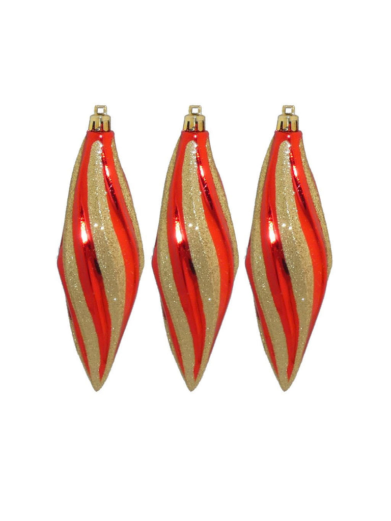 Pk 3 x 18cm Swirl Drops - Red & Gold
