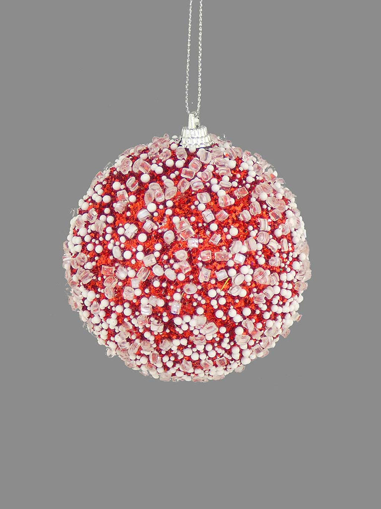 8cm Snow/Sparkle Glitter Bauble - Red 