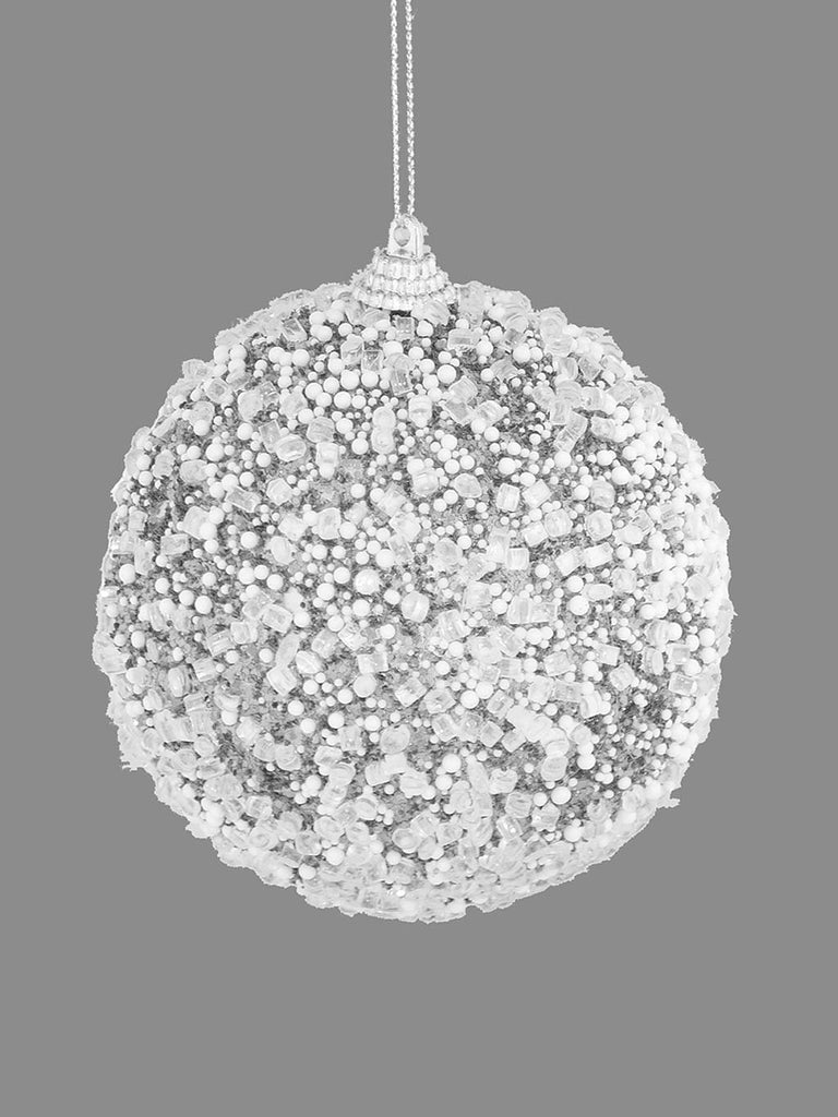 10cm Snow/Sparkle Glitter Bauble - Silver