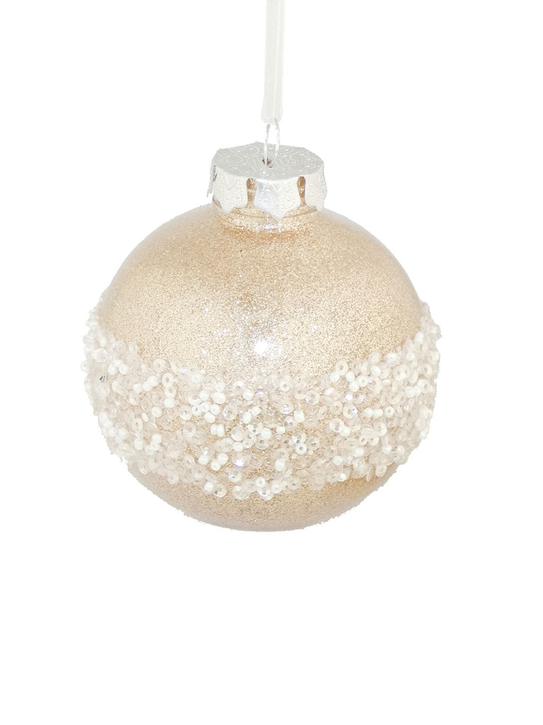 8cm Sequin Band Bauble - Champagne