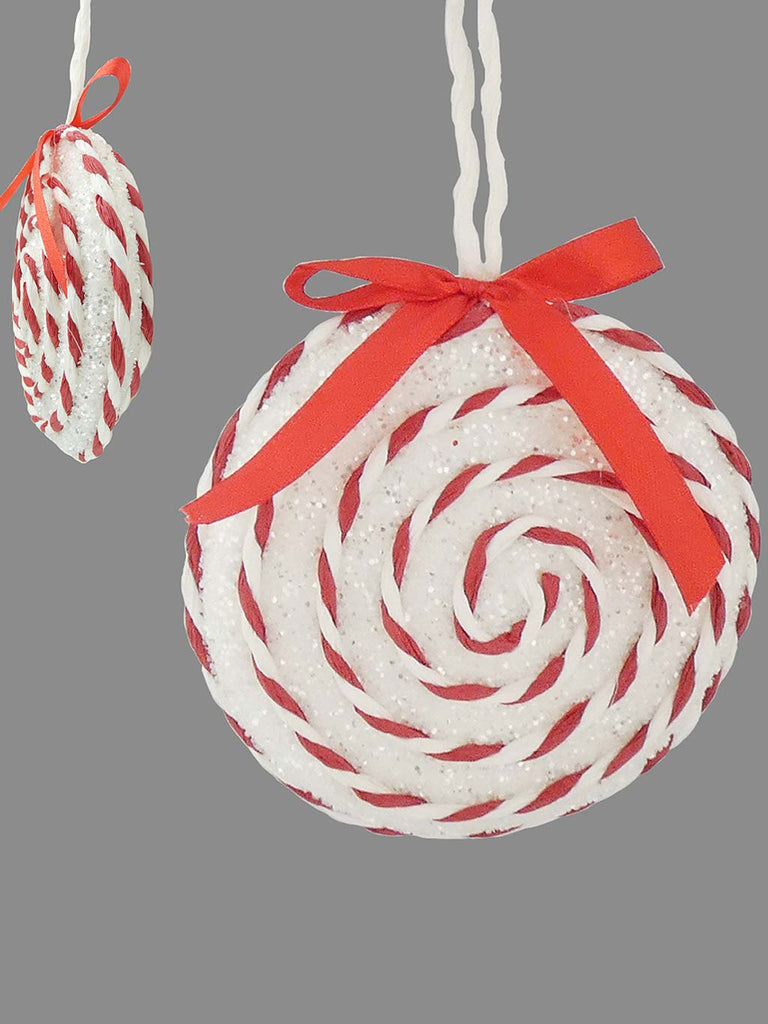 10cm Candy Cane Disc Hanger - White & Red