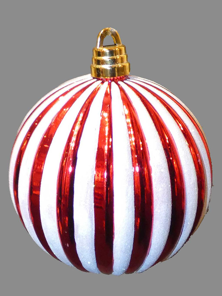 15cm Bauble Stripe - Red & White