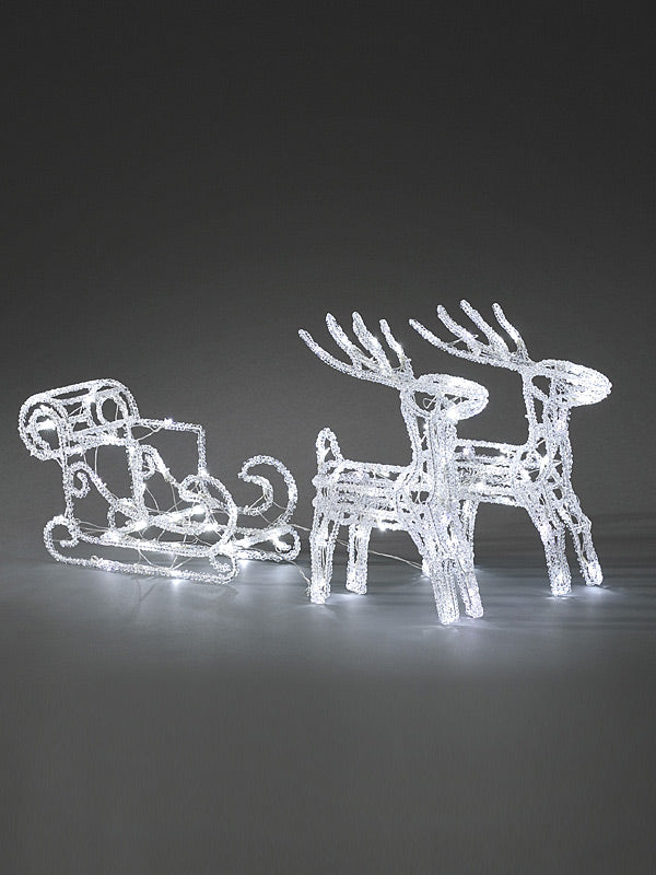 Acrylic LED Reindeers & Sledge - White