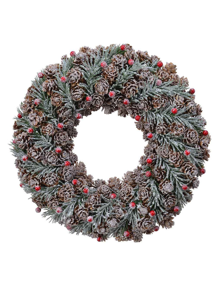 30cm Wreath with Pinecones, Berries & Glitter