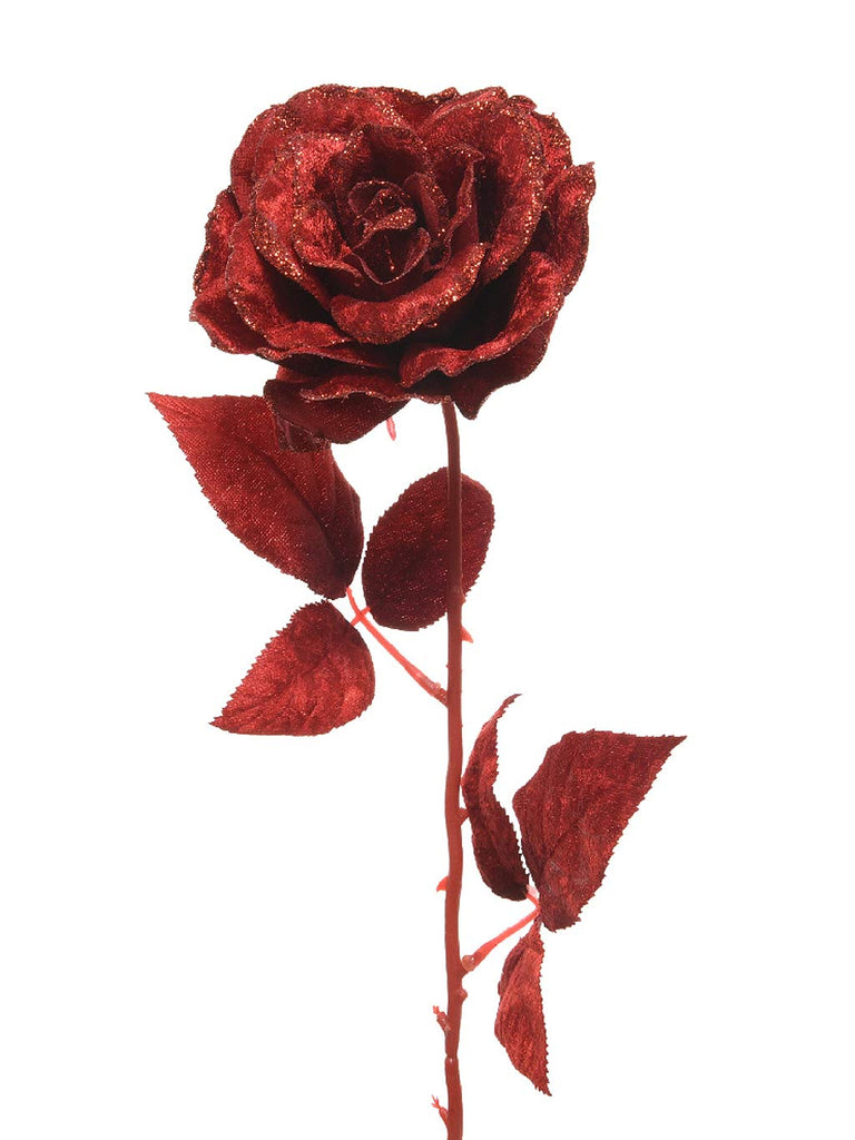 60cm Rose Velvet with Glitter - Red