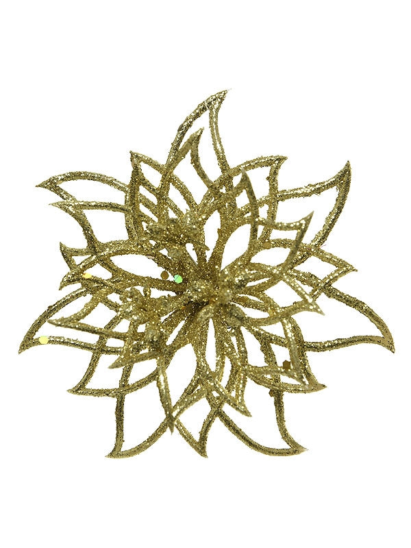 14cm Plastic Flower On Clip - Gold