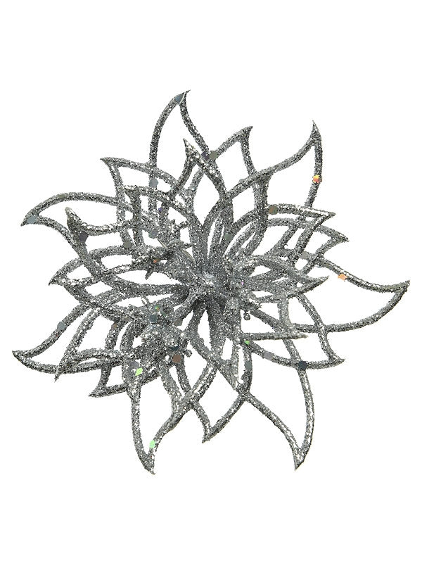 14cm Plastic Flower On Clip - Silver
